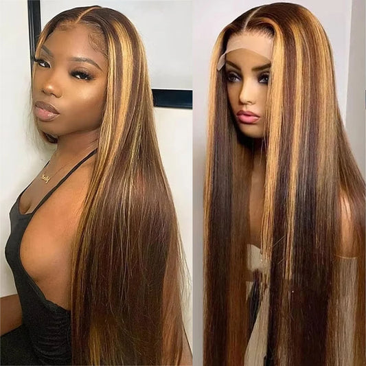 Highlight Wig 13x6 Hd Lace Frontal Wig Natural Hairline Pre Plucked 13x4 Bone Straight Honey Blonde 4/27 Colored Lace Front Wigs