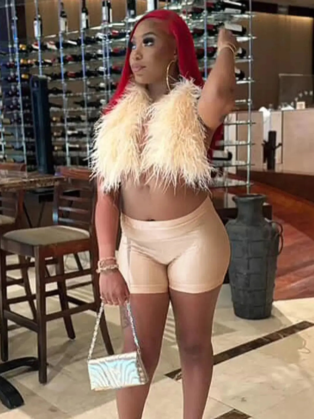 Weird Puss Sexy Hipster Fur 2Piece Set Women Luxury Tank Tops+Tight Stretch Shorts Y2K Summer  Midnight Clubwear Party Outfits