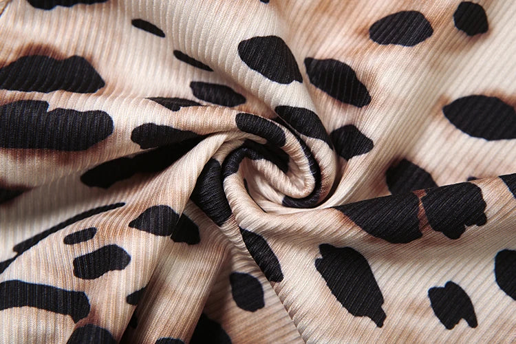 Weird Puss Tracksuit Women 2Piece Set Leopard Print Sexy Sporty Low-Neck Tank Tops+Bike Shorts Stretch Tight Matching Streetwear