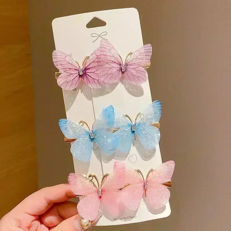 2/6Pcs Colorful Butterfly Hairpins Girl Hair Clips Barrettes Women Sweet Hair Ornament Rainbow Headwear Fashion Hair Accessories