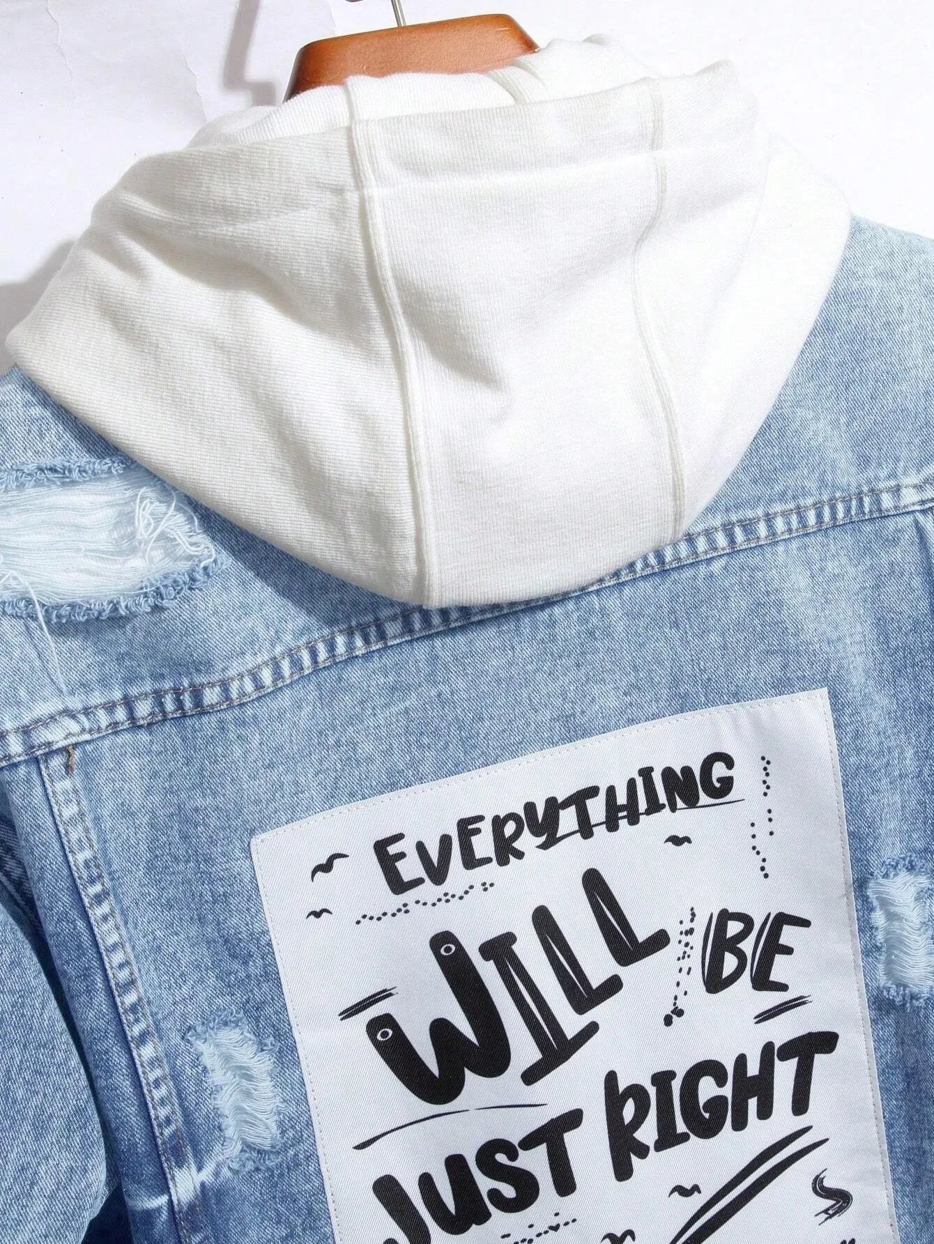 1PC Men's Four Seasons Hot Style Letter Stone Washed Light Blue Flight Jacket Daily American Street Casual Denim Jacket