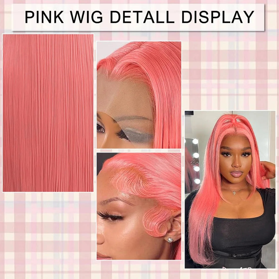 30 Inch Lace Front Wig Human Hair Pink Wig Straight Hd Lace Frontal Wig 13X6 Wig Humain Hair For Women Perruques Cheveux Humains