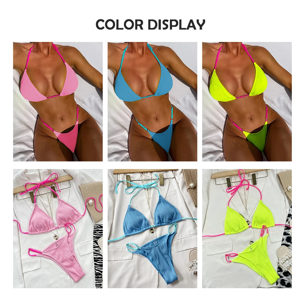 Una-Shop Solid Color Bikinis Sets With Adjustable Straps Trendy Swimsuit For Women Summer Beach Swim Pool Party Bikini Swimwear