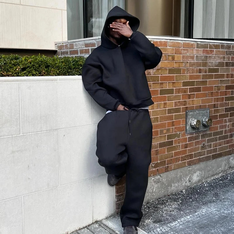 Male Autumn New sweatsuit Casual Solid Couple's Hooded Sweatshirt Loose Sweatpants Jogging Sweatshirt Trousers Outfits Suits ﻿