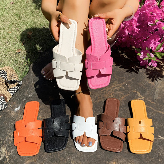 Chic Womens Slide Sandals - Lightweight, Casual, Flat, Square Open Toe - Perfect for Summer & Day