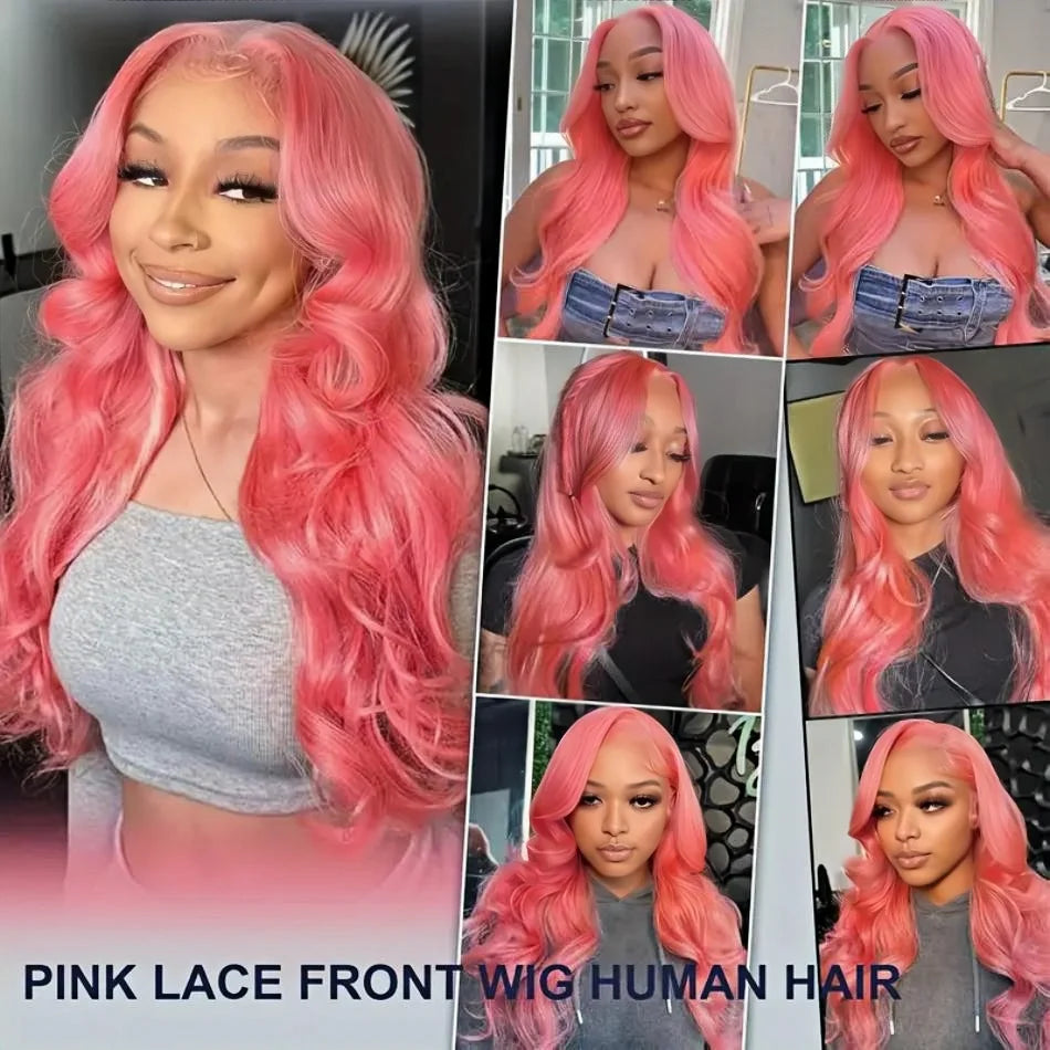 Pink Body Wave Wigs Colored HD Lace Frontal Wig 13x6 13x4 Brazilian Transparent 30 38 Inch Human Hair For Women Lace Front Wigs