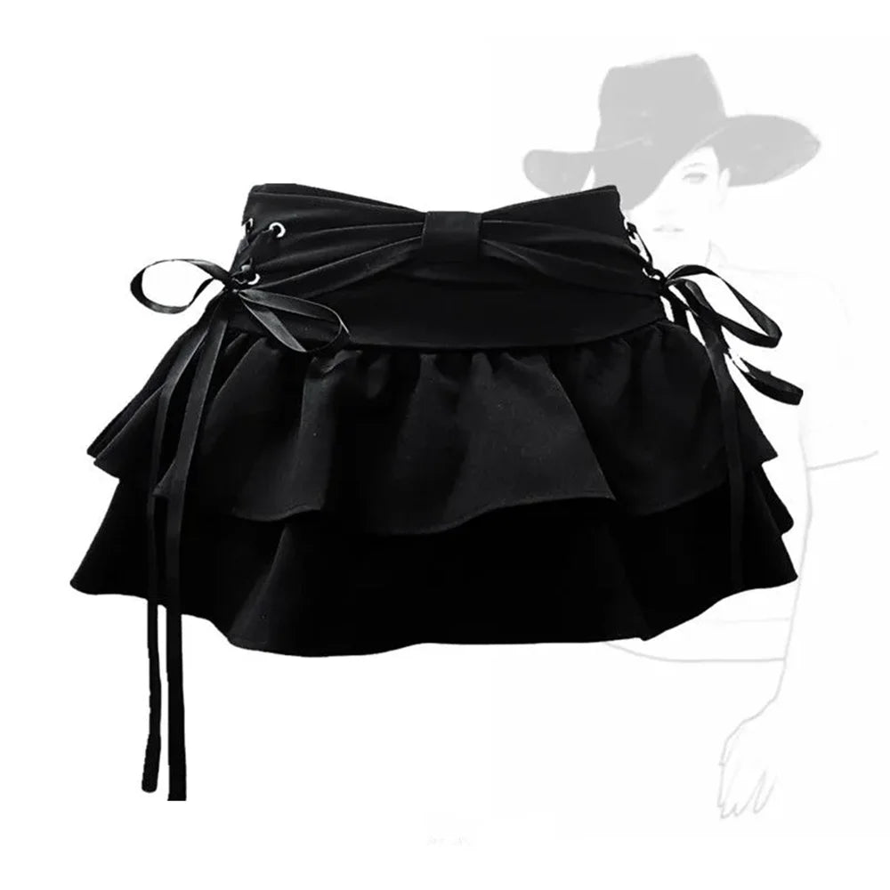 New Fashion Women Hot Girl Sweet Kawaii Bow Vintage Y2k Clothes American Streetwear Sexy Summer A-line Gothic Mini  Skirts