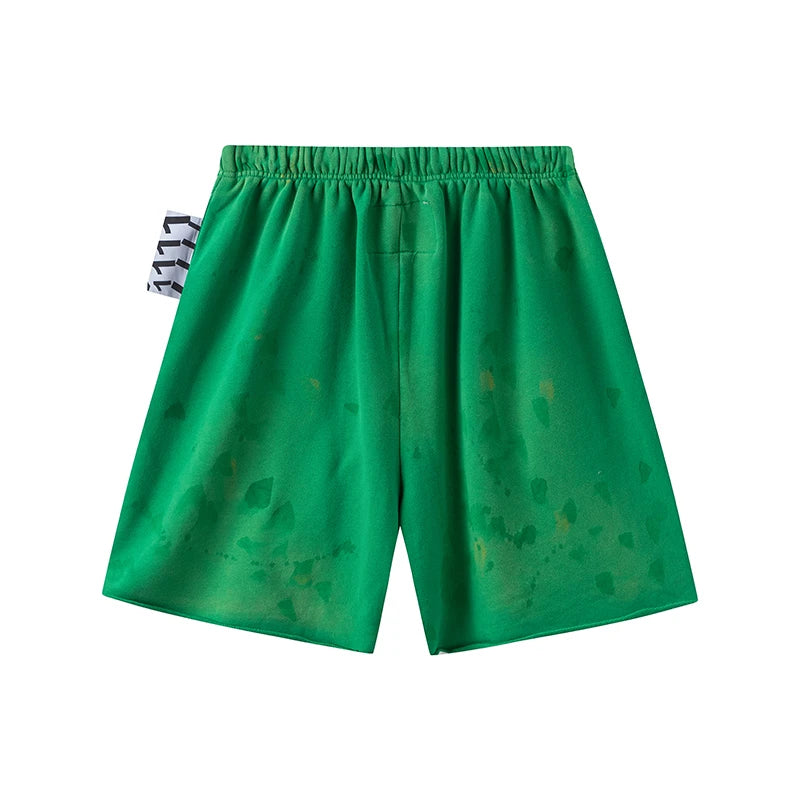 RRR123 2024 New Sports Shorts Heavyweight Washed Graffiti Print Vintage Drawstring Capris Casual High Street Loose Curled Y2K