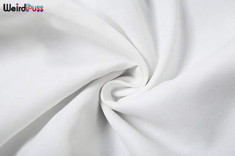 Weird Puss Casual Women 2Piece Set Autumn Trend Skinny Simple Daily Long Sleeve Crop Tops+Puffy Skirt Streetwear Matching Outfit