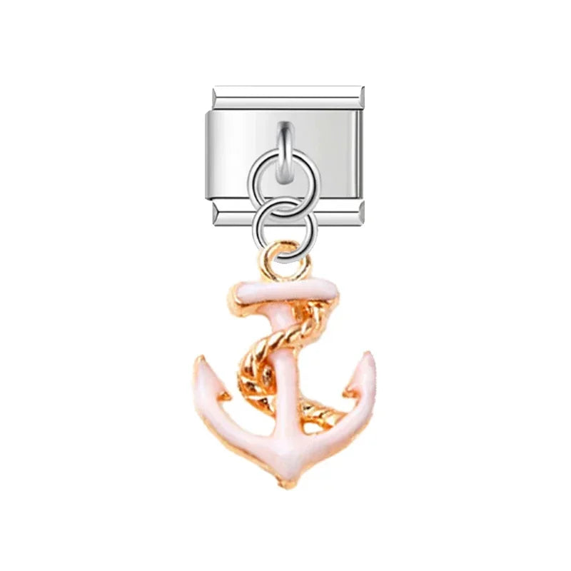 2025 NEW Popular Bow Anchor Pendant Elastic Charm Italian Links Fit 9mm Modular Bracelet Making DIY Jewelry Bulk