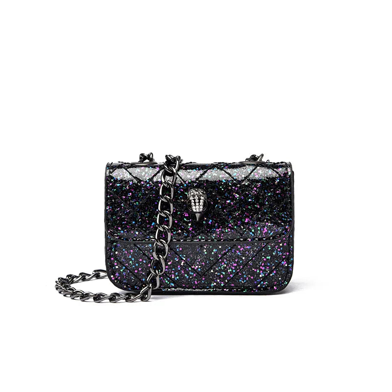Multicolor Glitter Sequins V Diamond Quilted Mini Square Bag Ladies Eagle Head Lock Gold Metal Chain Crossbody Shoulder Handbag