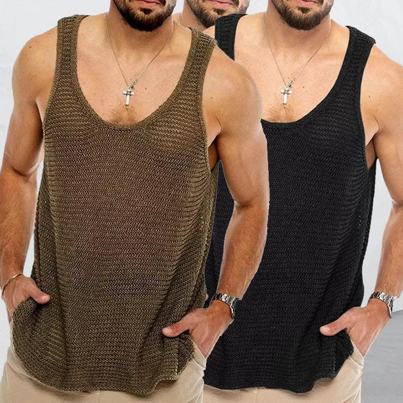 Summer Men Sleeveless Shirt Bodybuilding Gym Tank Top Man Basketball Knitted Tops Slim Casual Vest Sport Singlets Male Clothing