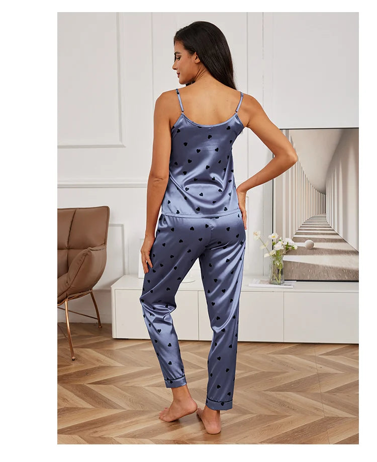 Women's Home Clothes Sexy V Neck Pajama Silk Pajamas Set Sleepwear Satin Cami Vest with Trousers Pajamas 2 Piece Sets Loungewear