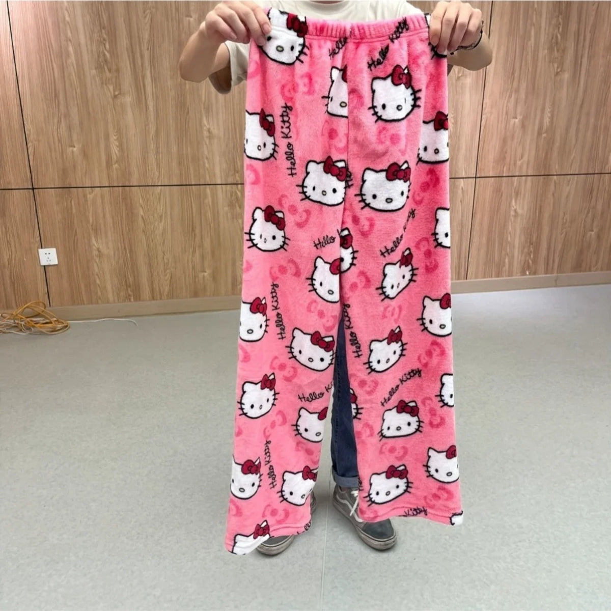 Hello Kitty Fleece Coral Pajama Pants Soft Trousers Women Casual Home Trousers Anime Cartoon Birthday Gift