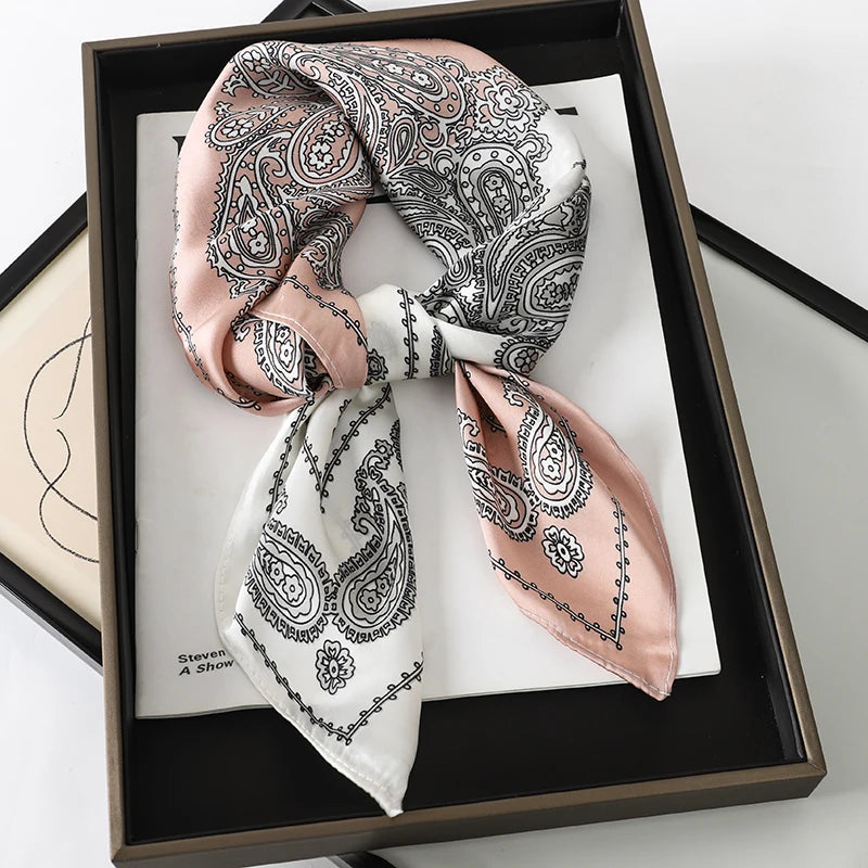 60Colors Luxury Scarf Women 70*70Cm Silk Feel Square Hair Wrapping Foulard Satin Shawl Big Size Head Bandana Hijab Handkerchief