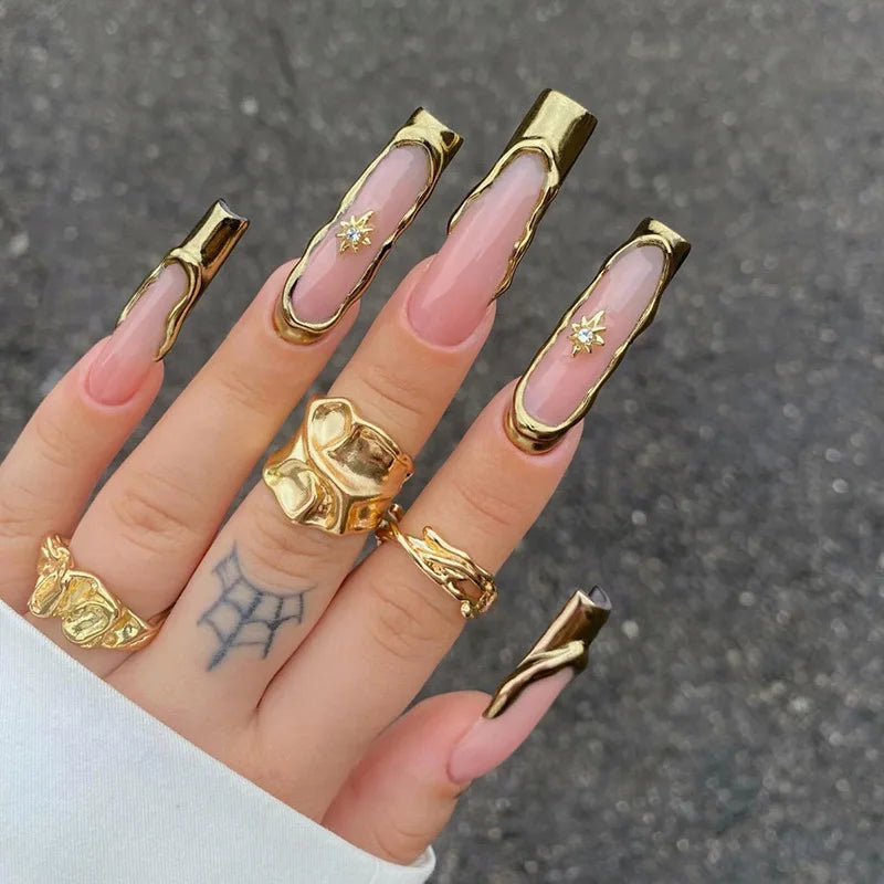 24Pcs Long Square Press on Nails Leopard Print French 3D Cherry Design False Nail Rhinestone Wearable Full Cover Fake Nails Tips