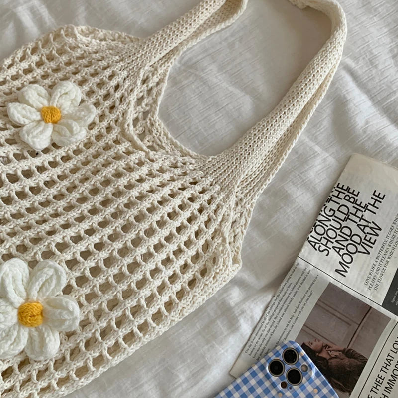 Women Knitted Shoulder Bag Large Capacity Tote Summer Beach Bag Lightweight
