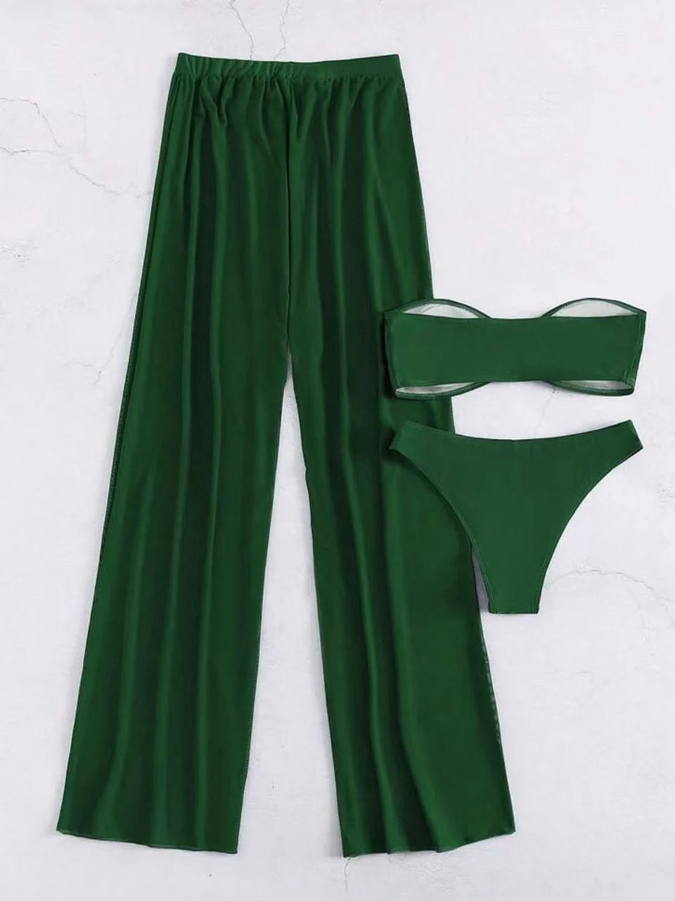 3pcs Tie Front Bandeau Bikini Set 2026 Women Triangle Swimwear Female Printed Swimsuit With Beach Pants Sexy Padded Bathing Suit