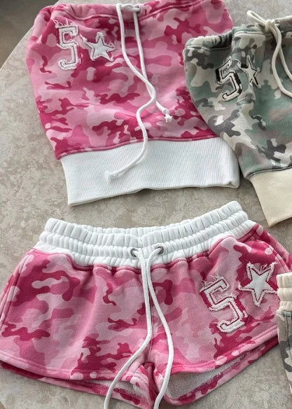 New Y2k Summer Strapless Top Suit Women Hip Hop Fashion Camouflage Embroidered Sexy Slim Strapless Top Gothic Punk Streetwear