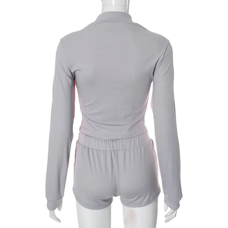 Weird Puss Tracksuit Women Patchwork 2 Piece Set Fall Trend Sporty Zipper Crop Jacket+Shorts Casual Hipster Matching Skinny Suit