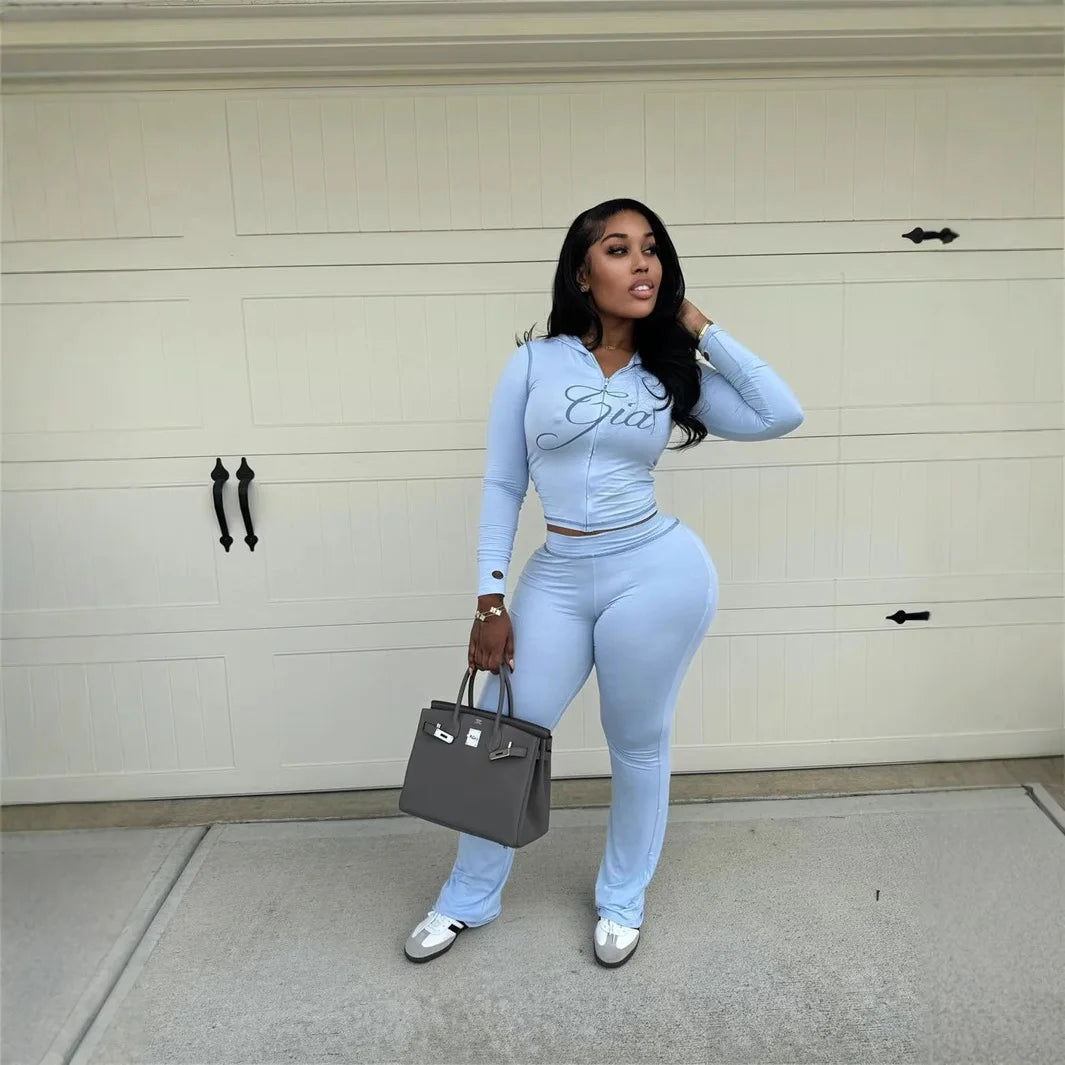 Y2k Fashion Street Style Set Sportswear 2026 Spring Autumn Popular New Zipper Cardigan Long Sleeve Top Casual Pants Slim Fit Set