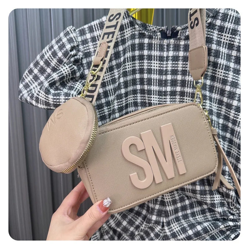 2024 Spring/Summer New Fashion Camera Bag with Wide Shoulder Strap, Lettering, Small Square Bag, Crossbody Bag