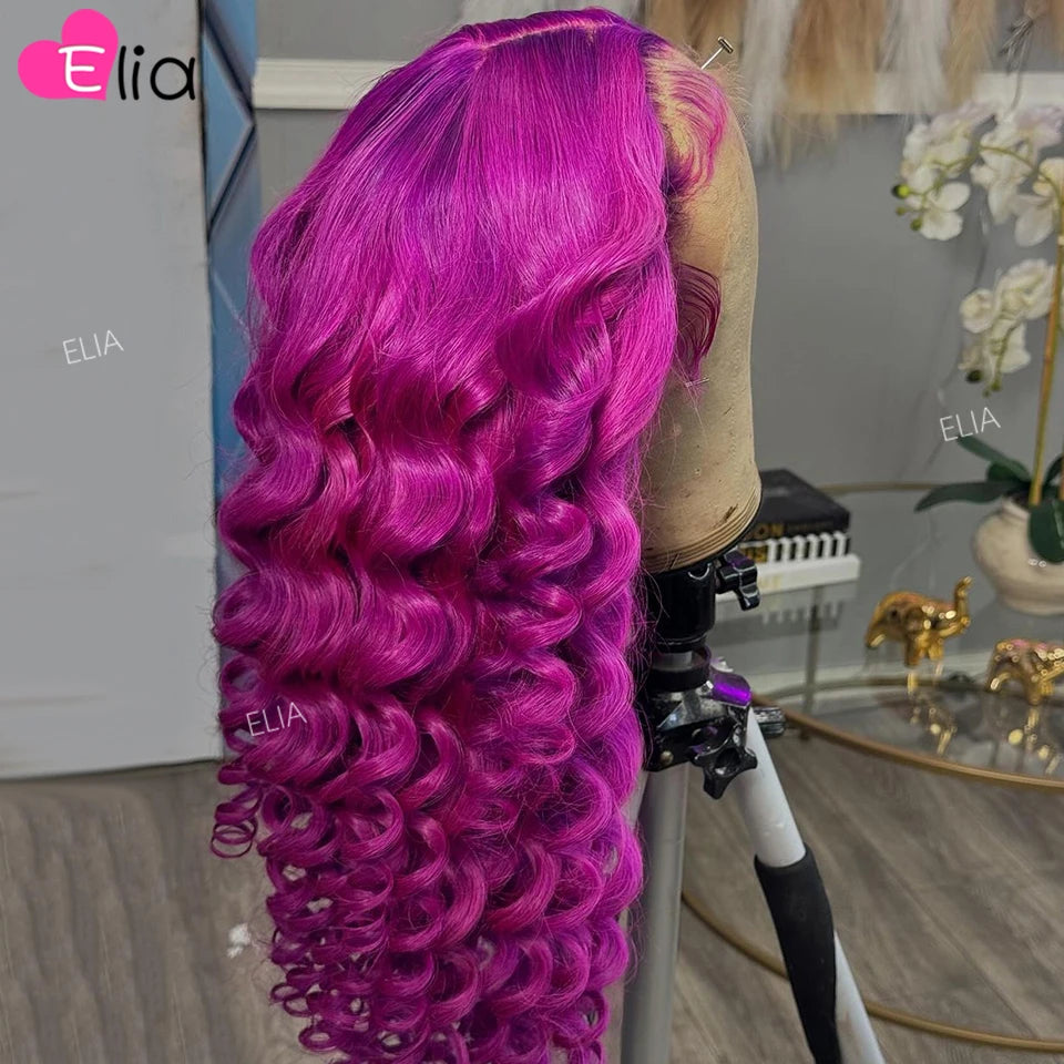 Lace Front Human Hair Wigs Purple 13x4 Loose Wave 13x6 Lace Frontal Wig Human Hair Transparent Lace Wigs Bouncy Curly Human Wigs