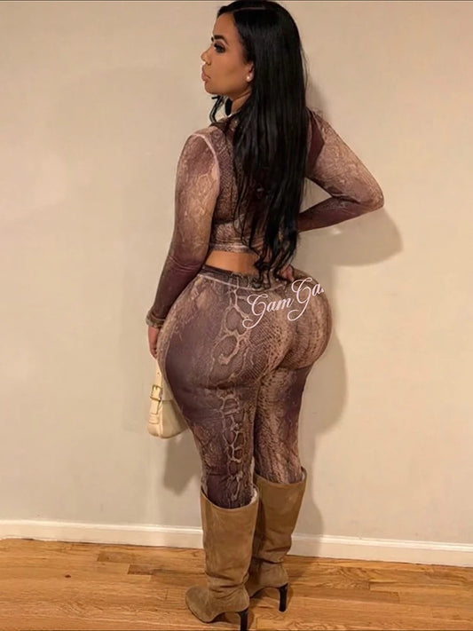 Snake Print Zip Jacket & Pants Set — Women's Tracksuit