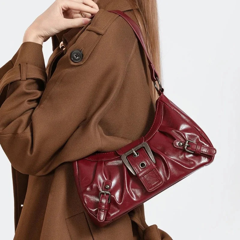 Retro Y2K  Pleated Hobo Shoulder Bag for Women Hot Selling Maillard Style Underarm Bag Clutch Handbags for Travel Work Shopping