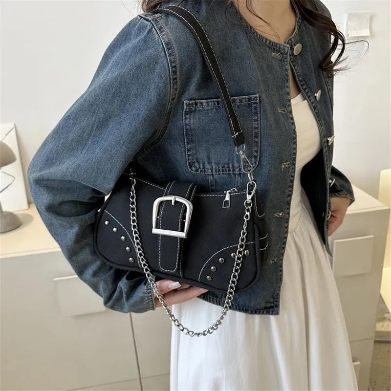 Simple Retro Underarm Bag Fashionable Trend Casual Shoulder Bag Canvas Casual Texture Crossbody Bag for Women