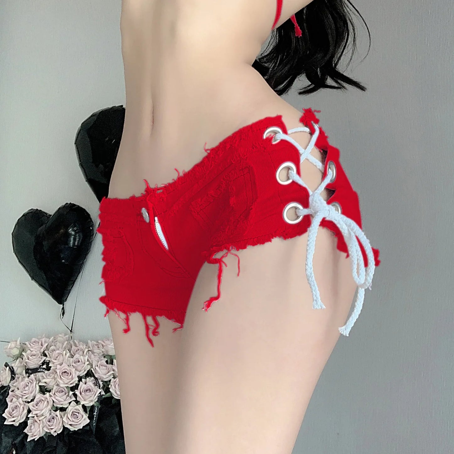 Women's Summer Sexy Low Waist Mini Denim Shorts Side Cross Lace-up Sexy Hot Pants Club Streetwear Jean Shorts