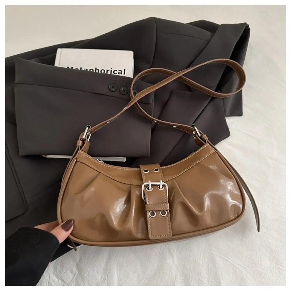 Retro Designer Buckle Armpit Bag Pu Leather Gothic Y2k Shoulder Bag Vintage Cross Body Spicy Girl Handbag Female