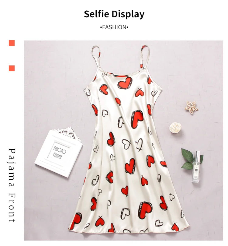 Sexy Pajamas Women's Silk Thin Suspender Nightdress Pink Nightgown Nightwear For Woman Home Clothes Sleepwear Ladies Mini Dress