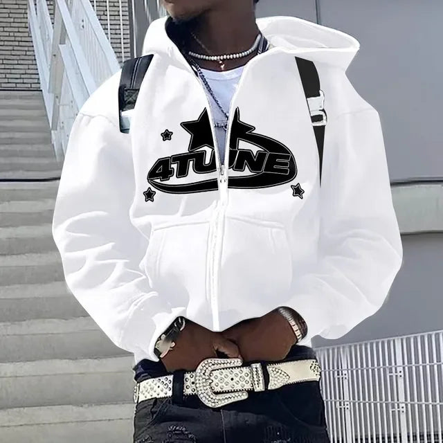 Zip Up Hoodies Cardigan Hooded Warmth Sweatshirt Aesthetics Letter Print Trend Casual Hip Hop Y2k New Sweatshirts Men's Clothing