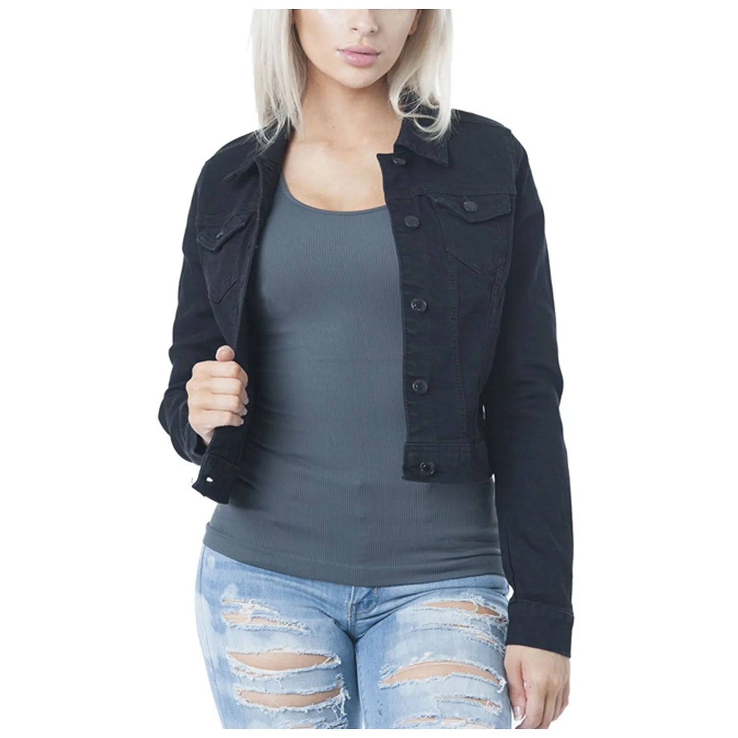 Washed Denim Coats Button Up Jean Jacket For Women Autumn Button Down Denim Jackets Lady Basic Long Sleeve Outwear куртка