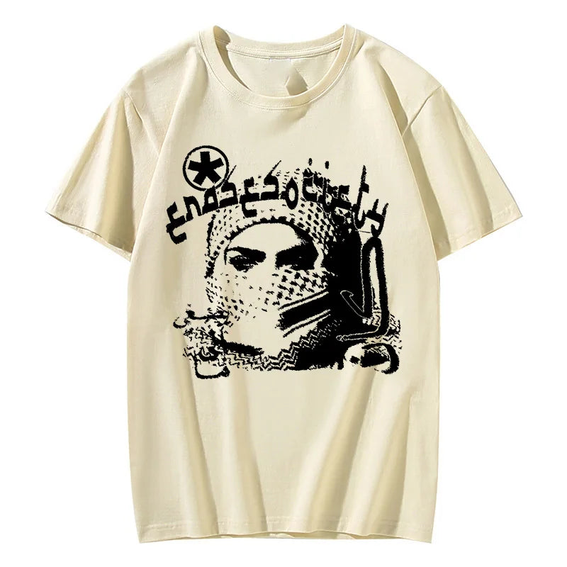 Y2K Cotton T-shirt Grunge Goth Harajuku Graphic Print O-Neck Tee Hip Hop Streetwear Loose Short Sleeve T-shirt Punk Vintage Top
