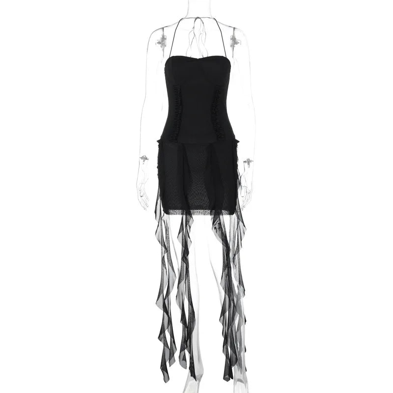 Summer New Y2K Sexy Hot Girl One-shoulder Jellyfish Style Fungus Sexy Breast-wrapped Irregular Dress