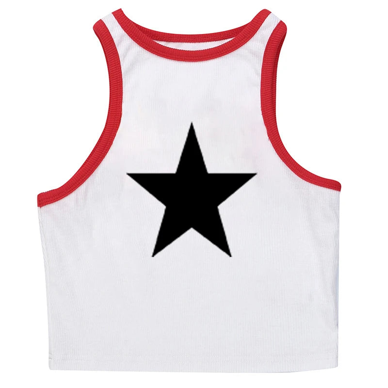 Gothic Star Print Streetwear Vintage Harajuku Punk Grunge Crop Top Casual Women's T-Shirt E-girl Baby Tee Slim Y2k Clothes