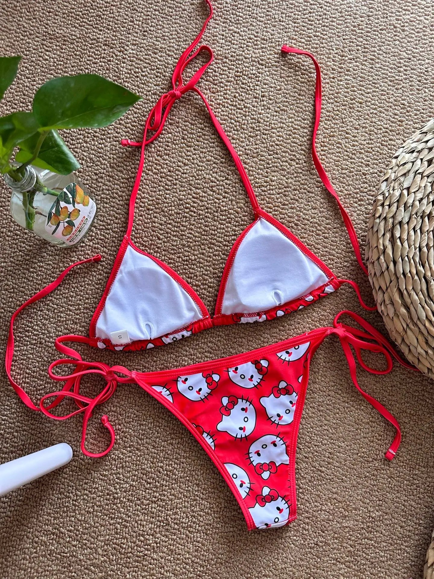 Sanrio Hello Kitty Kawaii Bikinis Set Cute Cartoon Anime Summer Beach Soft Side Strappy Panties Kawaii Swimsuit Sexy Bikini Y2k