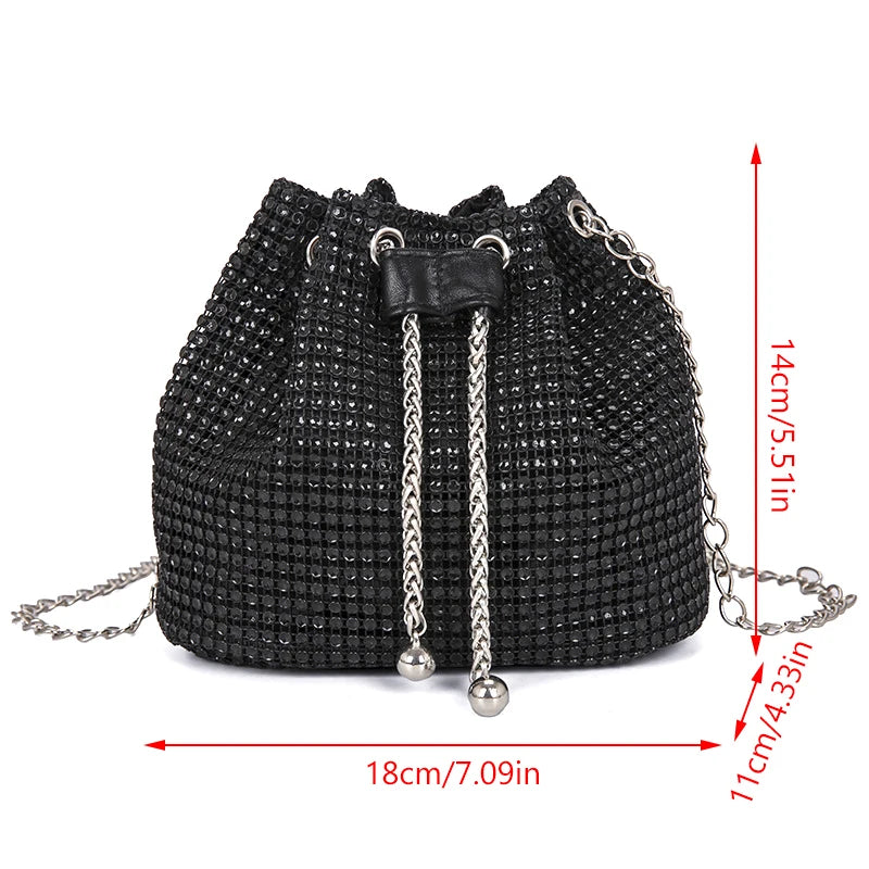 Luxury Rhinestone Bucket Bag Fashion Chain Shoulder Crossbody Bag For Women Personality Versatile Temperament Shoulder Bag