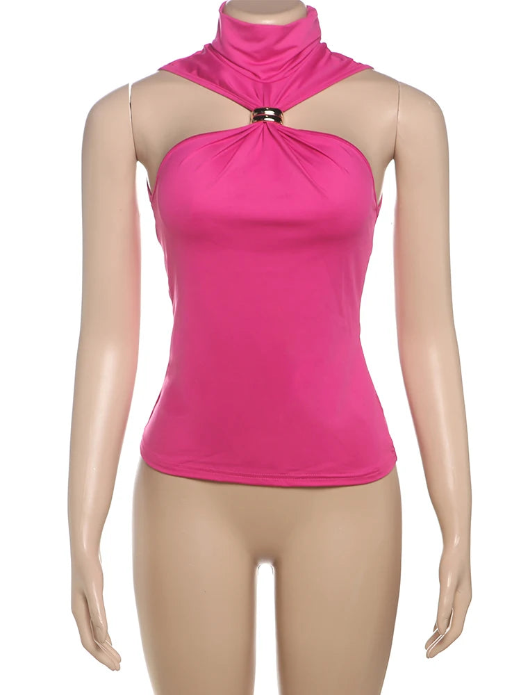 Weird Puss Metal Knot Tank Tops Women 2025 Summer Solid Pleated Sleeveless Stretch Simple Basic Streetwear Skinny Casual Vest