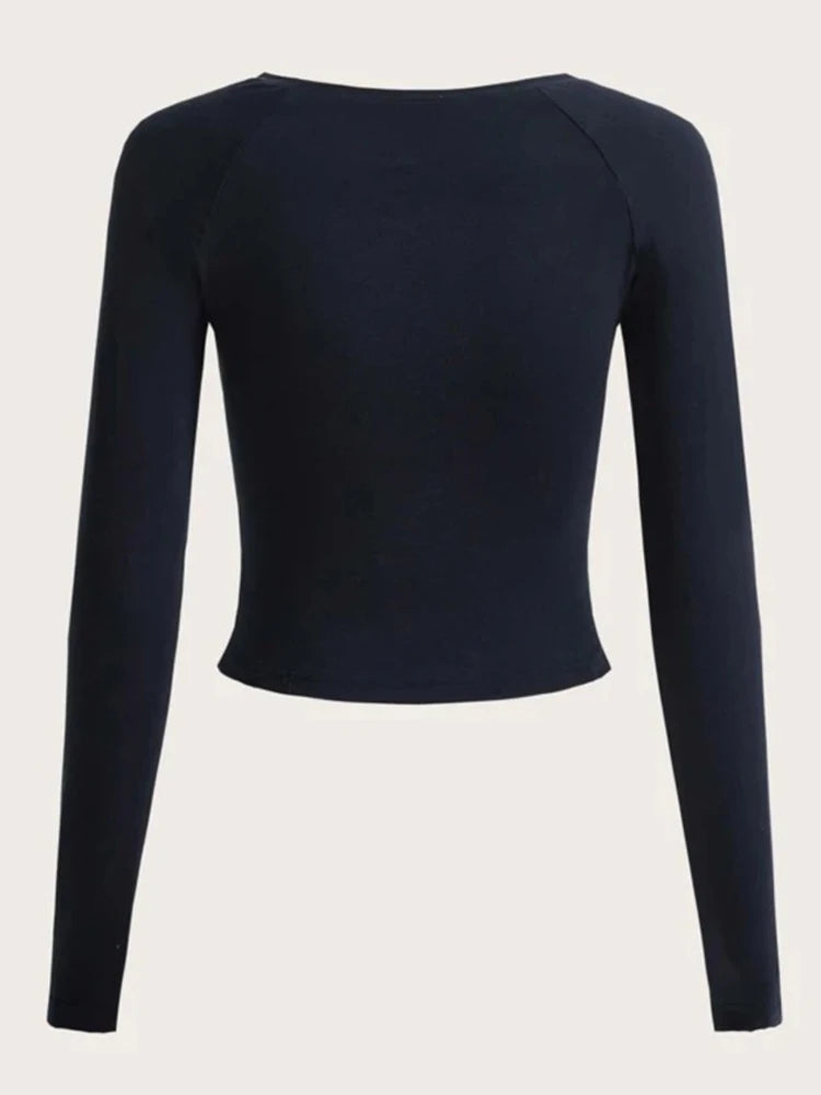 Gothic female Long sleeved Open Umbilical Letter Printing Casual Korean ladies Top Y2k Clothing EMO