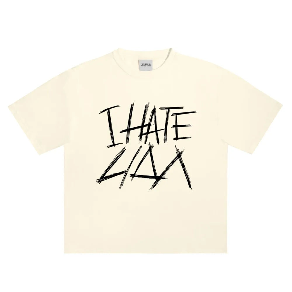 Oversized Men's Clothing Streetwear I HATE LIDA Print Hip Hop Korean Short Sleeve Y2k Tops Tee Cotton Graphic Unisex Tshirt Goth