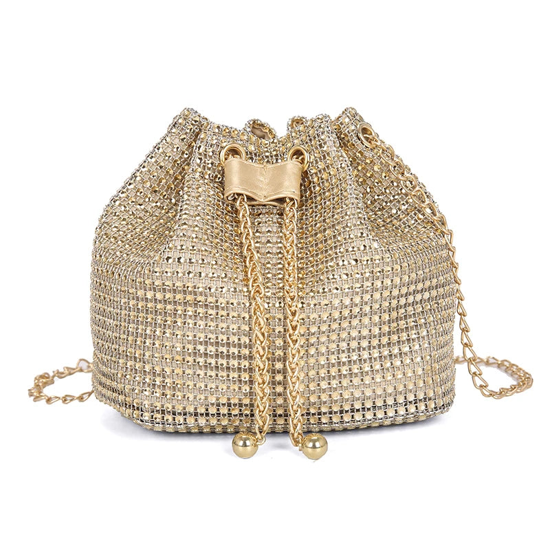 Luxury Rhinestone Bucket Bag Fashion Chain Shoulder Crossbody Bag For Women Personality Versatile Temperament Shoulder Bag