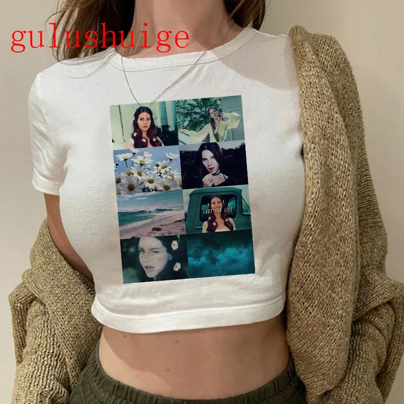 Crop Top Lana Del Rey Ldr Sailing Graphics T Shirt Cropped Harajuku Women Vintage Short-Sleeve T-Shirt Streetwear Female Tshirt