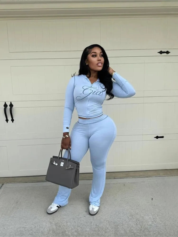 Y2k Fashion Street Style Set Sportswear 2026 Spring Autumn Popular New Zipper Cardigan Long Sleeve Top Casual Pants Slim Fit Set