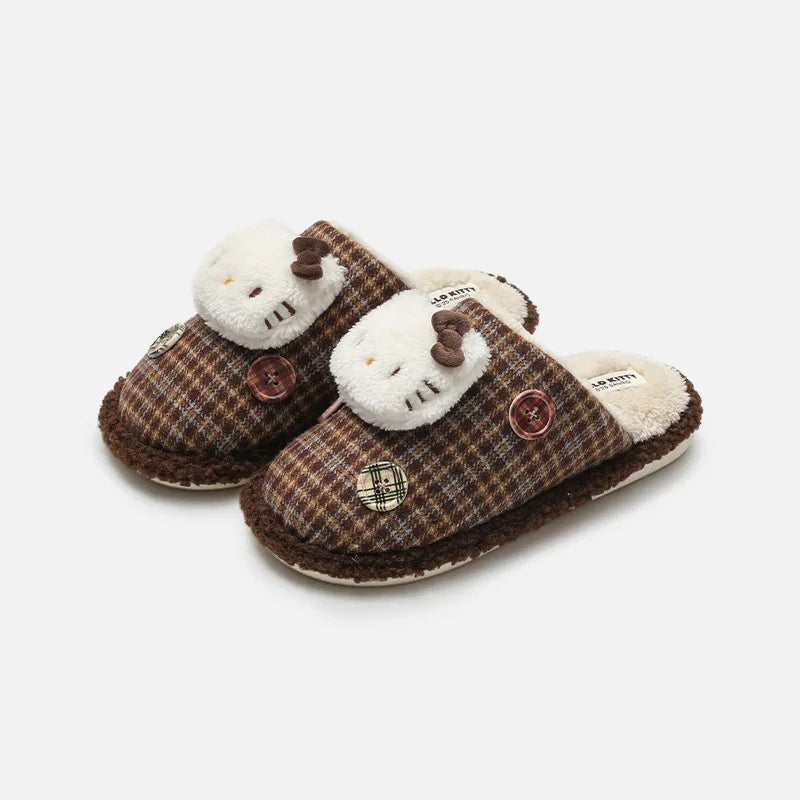 Autumn Winter Hello Kitty Slippers For Women Plush Kawaii Cute Sanrio Home Warm Cotton Slippers Cartoon Home Indoor Shoes Gifts