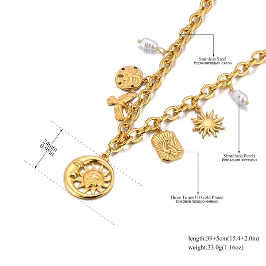 Lokaer Women's Ocean Charm Necklace PVD Plated Stainless Steel Starfish Shell Pearl Pendant Waterproof Summer Jewelry N25037