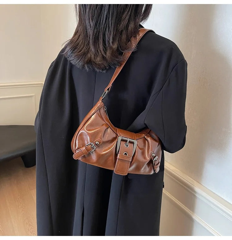 Y2K Retro Pleated Hobo Shoulder Bag for Women Hot Selling Maillard Style Underarm Bag Clutch Handbags for Travel Work Shopping