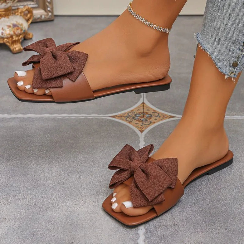 Women Flats Slippers Flat Casual Beach Slippers Summer Fashion Bow Tie Sandals Lightweight Outdoor Shoes for Women Slides Women